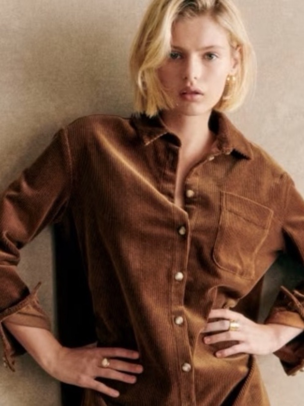 Sezane Dark Brown Corduroy Max Shirt. 32